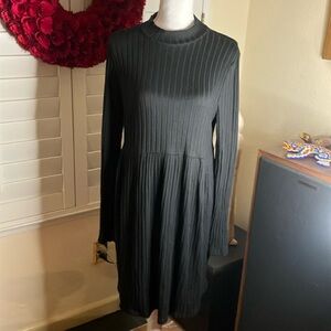 👗🖤SO Black Polyester Stretch Ribbed Knit Dress W/Long Sleeves & High Waist Sz XL